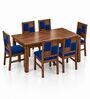Dvira 6 Seater Dining Set In Provincial Teak Finish With Navy Blue Colour Chair Dvira 6 Seater Dining Set In Provincial Teak Finish With Navy Blue Colour Chair