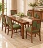Dvira 6 Seater Dining Set In Provincial Teak Finish With Olive Green Colour Chair Dvira 6 Seater Dining Set In Provincial Teak Finish With Olive Green Colour Chair