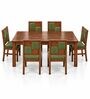 Dvira 6 Seater Dining Set In Provincial Teak Finish With Olive Green Colour Chair Dvira 6 Seater Dining Set In Provincial Teak Finish With Olive Green Colour Chair