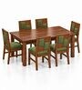 Dvira 6 Seater Dining Set In Provincial Teak Finish With Olive Green Colour Chair Dvira 6 Seater Dining Set In Provincial Teak Finish With Olive Green Colour Chair