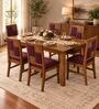 Dvira 6 Seater Dining Set In Provincial Teak Finish With Plum Colour Chair Dvira 6 Seater Dining Set In Provincial Teak Finish With Plum Colour Chair