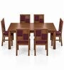 Dvira 6 Seater Dining Set In Provincial Teak Finish With Plum Colour Chair Dvira 6 Seater Dining Set In Provincial Teak Finish With Plum Colour Chair