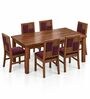 Dvira 6 Seater Dining Set In Provincial Teak Finish With Plum Colour Chair Dvira 6 Seater Dining Set In Provincial Teak Finish With Plum Colour Chair