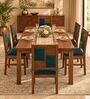 Dvira 6 Seater Dining Set In Provincial Teak Finish With Teal Green Colour Chair Dvira 6 Seater Dining Set In Provincial Teak Finish With Teal Green Colour Chair