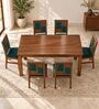 Dvira 6 Seater Dining Set In Provincial Teak Finish With Teal Green Colour Chair Dvira 6 Seater Dining Set In Provincial Teak Finish With Teal Green Colour Chair