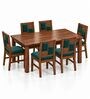 Dvira 6 Seater Dining Set In Provincial Teak Finish With Teal Green Colour Chair Dvira 6 Seater Dining Set In Provincial Teak Finish With Teal Green Colour Chair