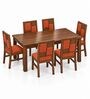 Dvira 6 Seater Dining Set In Provincial Teak Finish With Terracotta Orange Colour Chair Dvira 6 Seater Dining Set In Provincial Teak Finish With Terracotta Orange Colour Chair