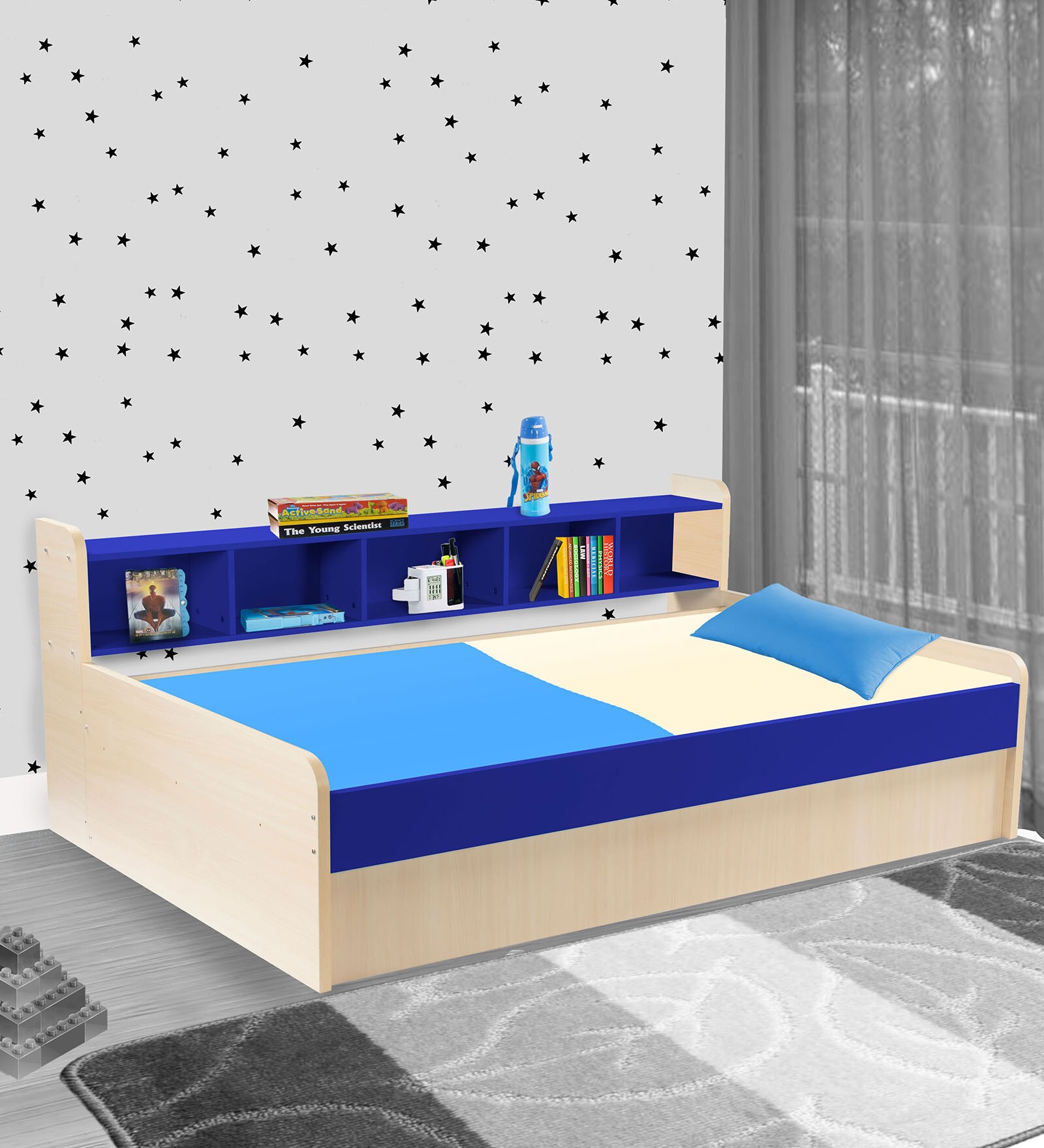 Dwan Kids Bed in Blue Colour with Hydraulic Storage Dwan Kids Bed in Blue Colour with Hydraulic Storage