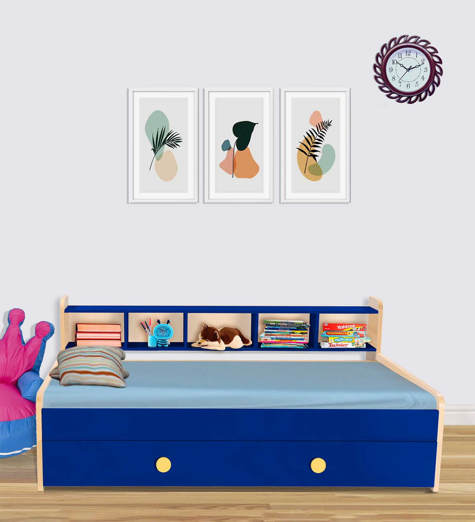 Dwan Kids Bed in Blue Colour with Drawer Storage