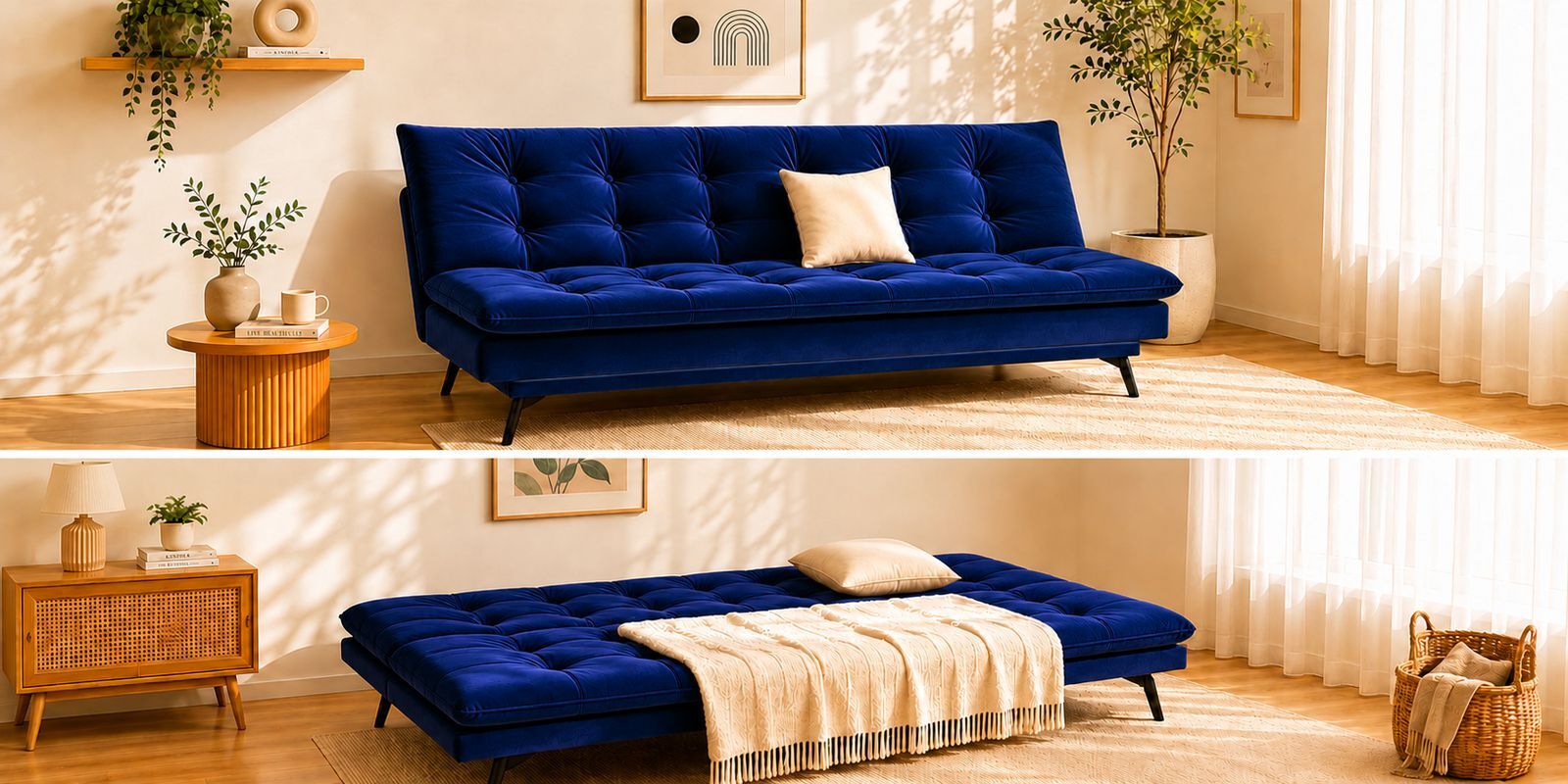 Dwayne 3 Seater Sofa Cum Bed Blue Color