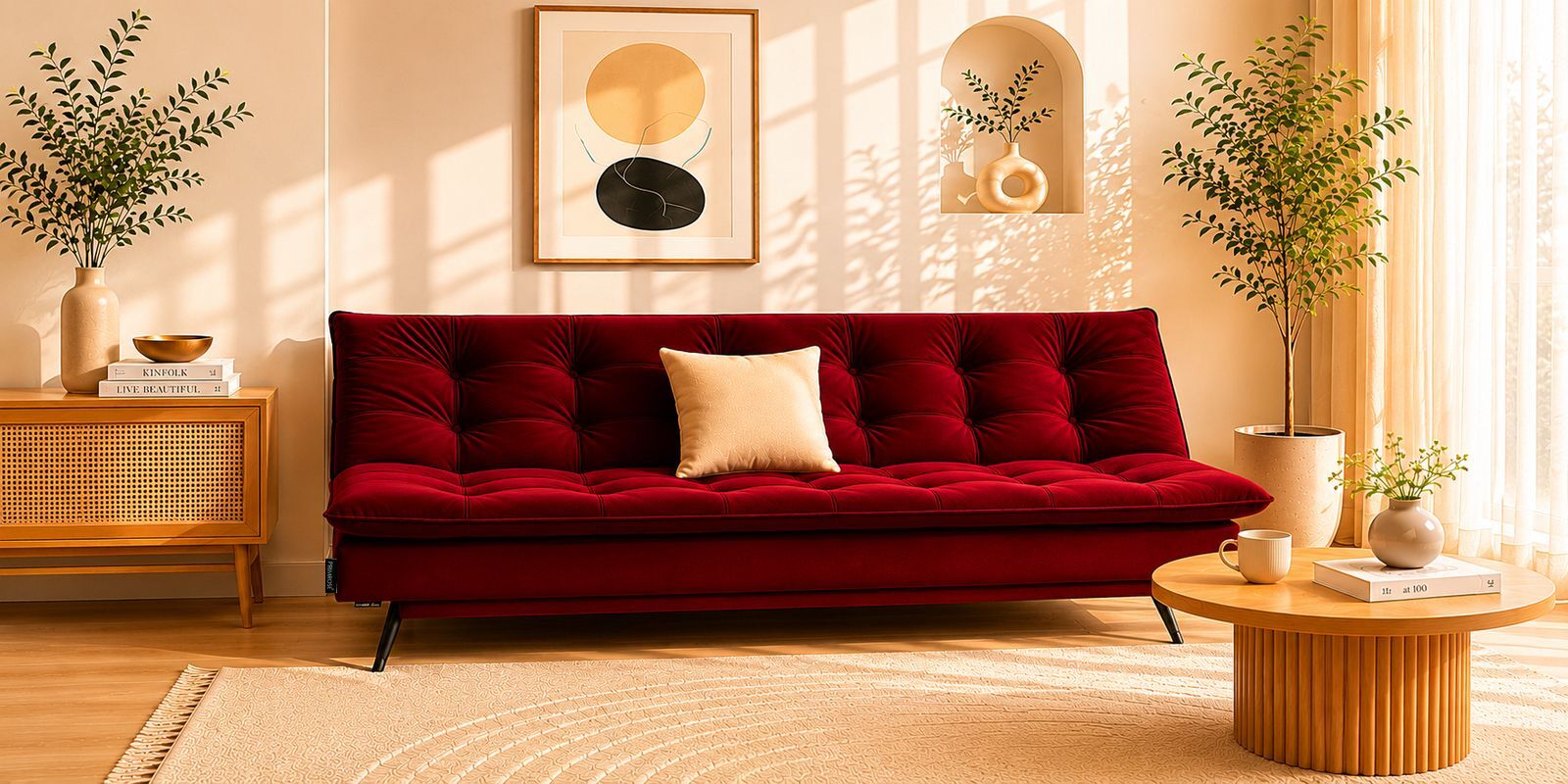 Dwayne 3 Seater Sofa Cum Bed Maroon Color