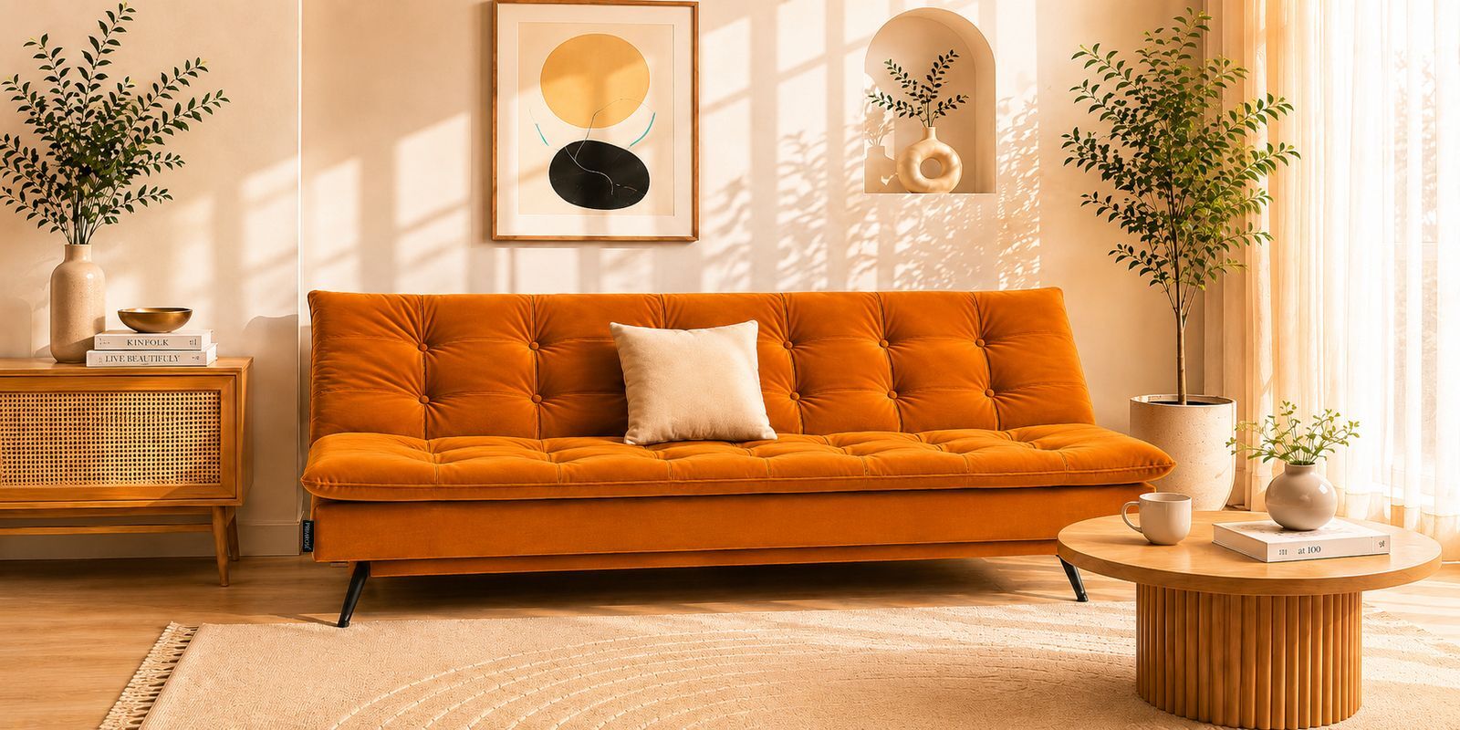 Dwayne 3 Seater Sofa Cum Bed Mustard Color