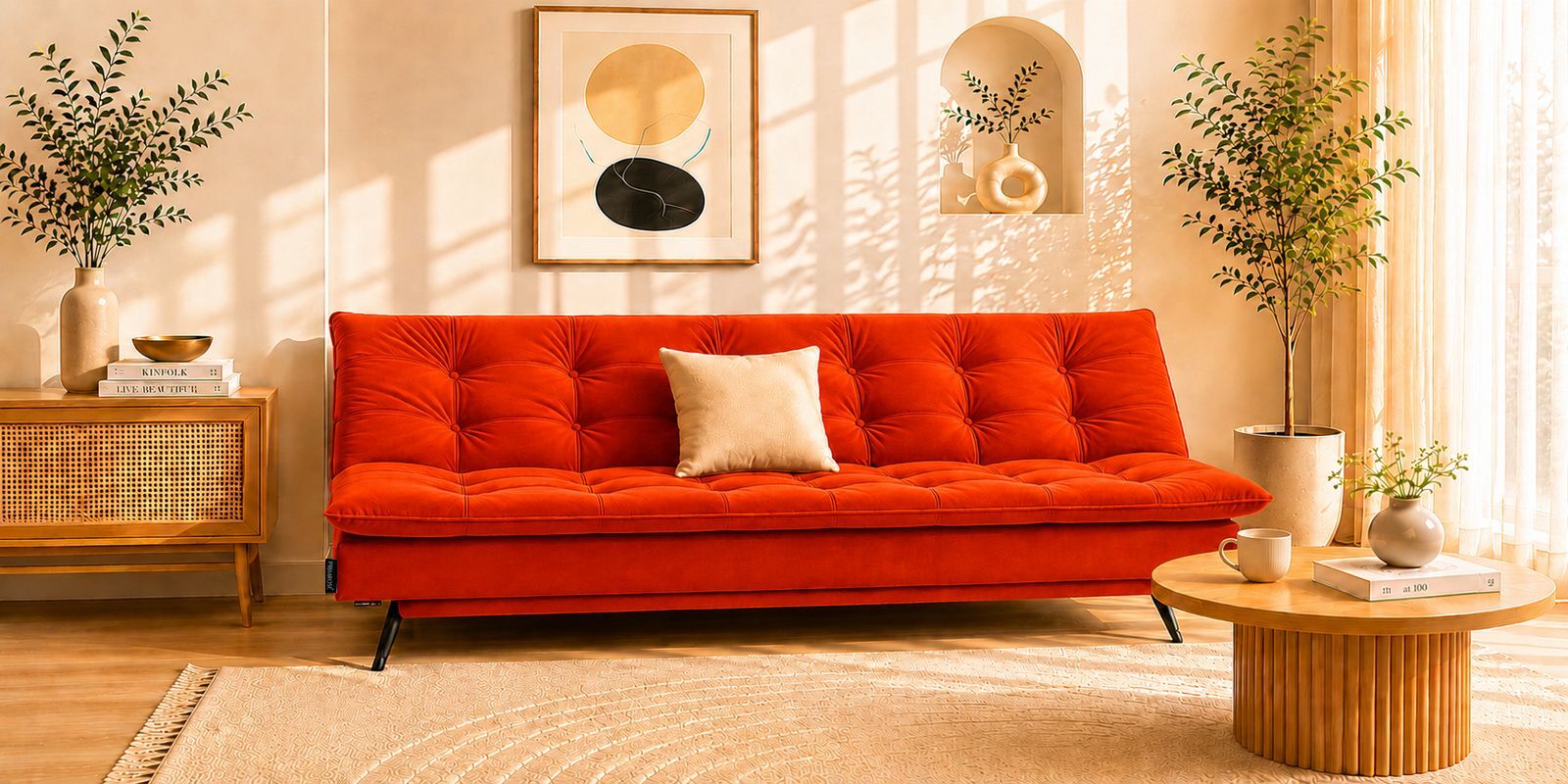 Dwayne 3 Seater Sofa Cum Bed Orange Color