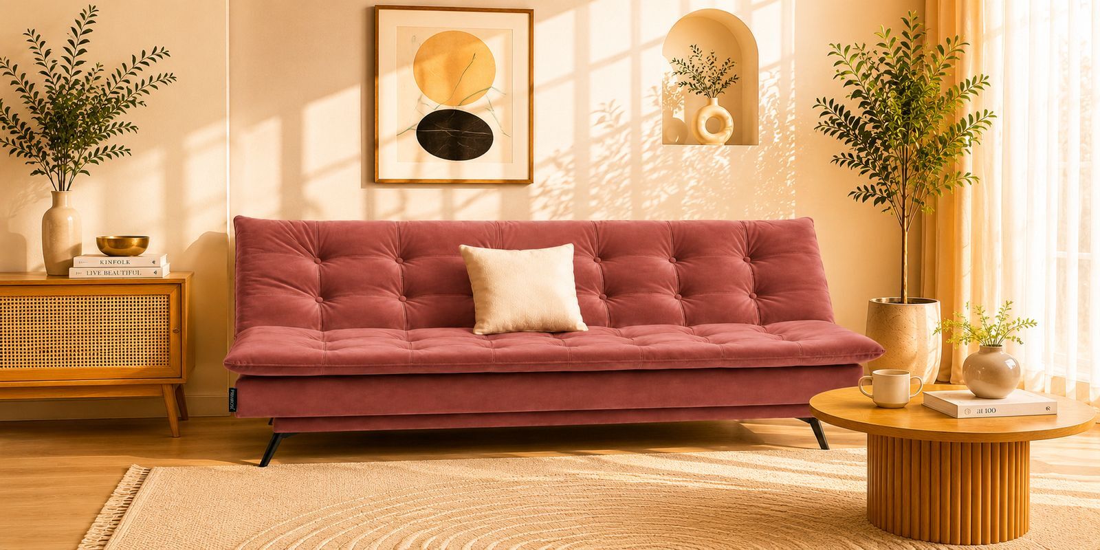 Dwayne 3 Seater Sofa Cum Bed Rose Color