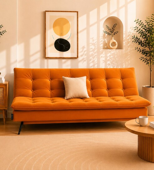 Dwayne 3 Seater Sofa Cum Bed Mustard Color