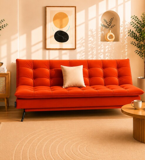 Dwayne 3 Seater Sofa Cum Bed Orange Color