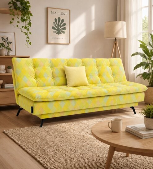 Dwayne Printed 3 Seater Sofa Cum Bed Yellow Printed Color