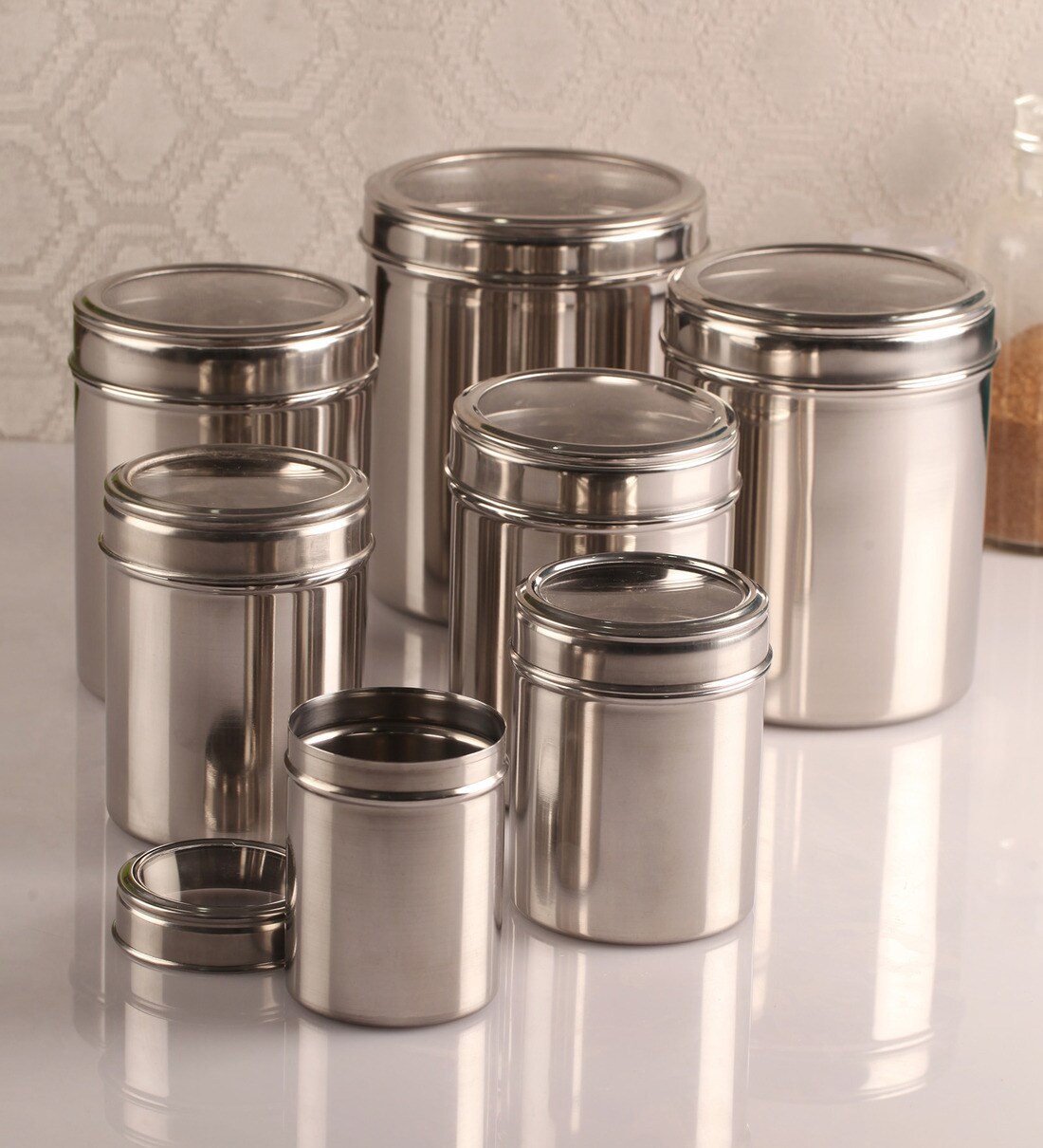 Buy Dynore See through Silver Canister Set of 7 Online Containers & Jars Kitchen