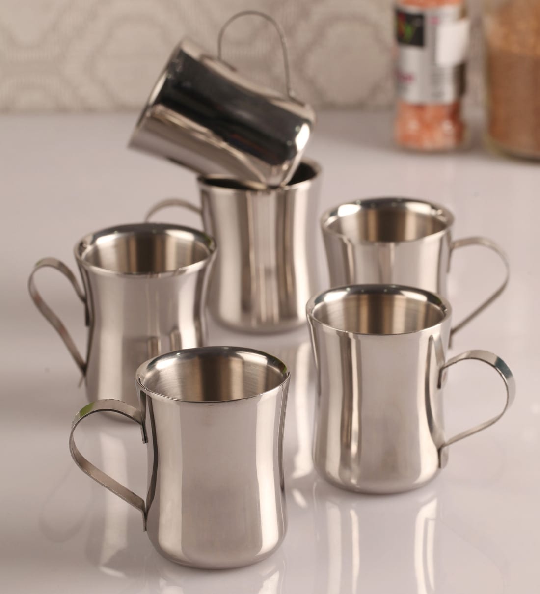 Buy 125 ML Silver Stainless Steel Cups Set of 6 by Dynore Online Cups