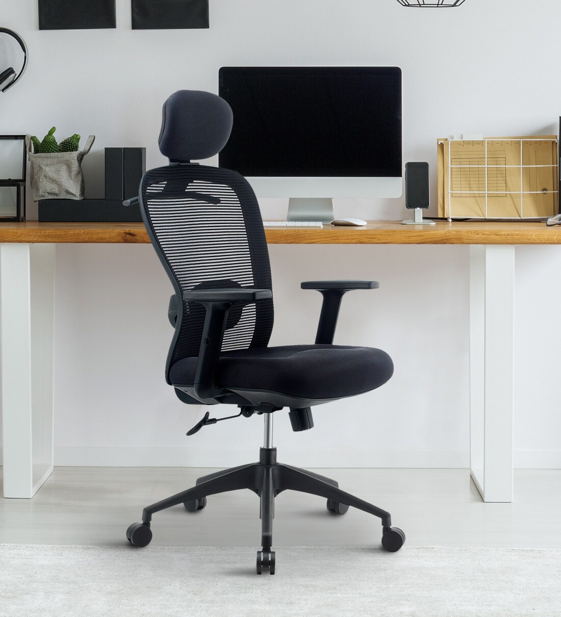 Buy Dynamo Ergonomic Chair with Headrest in Black Colour by