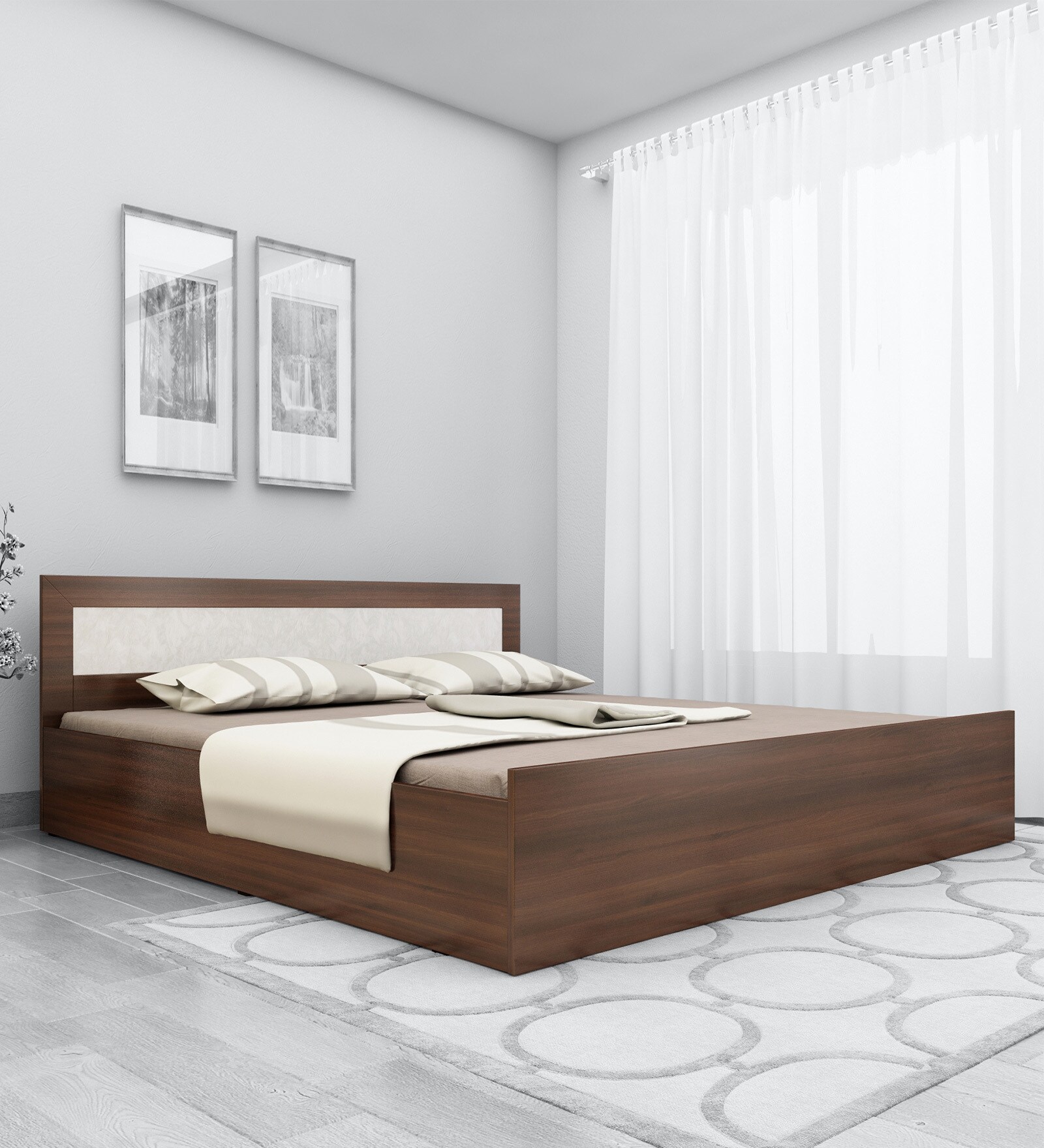 Buy Dylan King Size Bed in Walnut & Dream White Finish with Box Storage