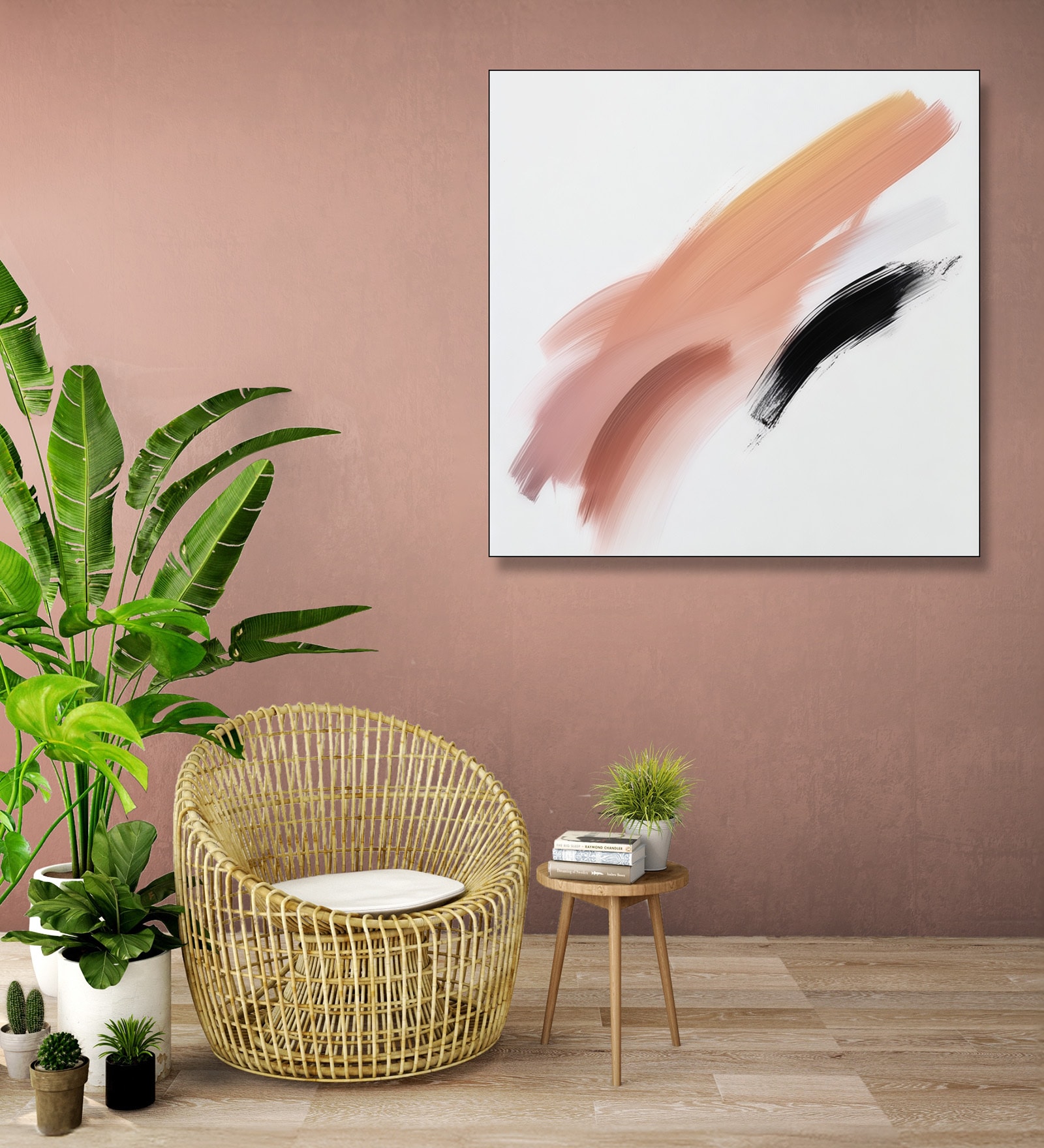 Black and White Brushstroke Canvas Printed Wall Painting Black Frame