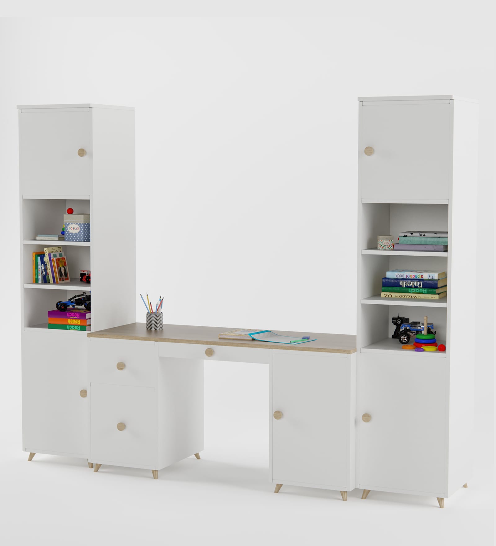 Buy Dynamo Study Table with Shelves & Drawers in White Colour at 27% ...