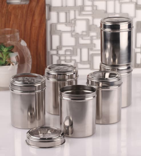 750ml Stainless Steel Round Storage Canister - Set of 6