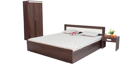 Buy Dylan Bedroom Set King Bed Without Storage 2 Door Wardrobe Bedside Table In Walnut Dream White Colour By Crystal Furnitech Online Bed Room Sets Bed Room Sets Furniture Pepperfry Product