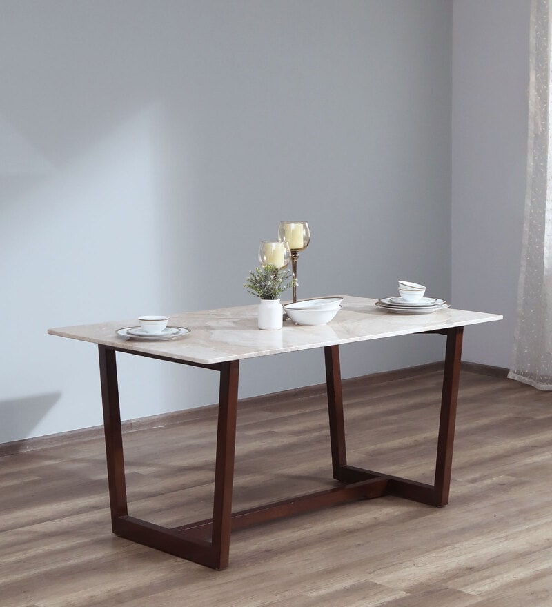 Buy Dyna Solid Wood 6 Seater Dining Table in Natural Teak Wood Finish