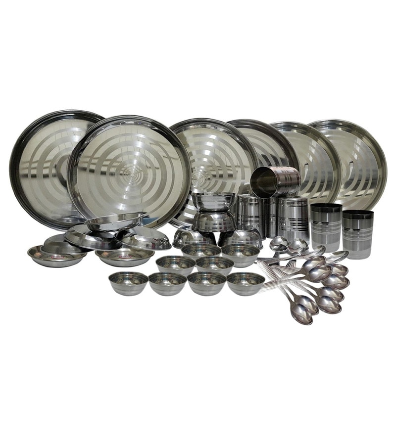 Buy Stainless Steel Dinner Set Set of 42 by Dynore Online Metalware