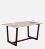 Dyna Marble Top 6 Seater Dining Table in Teak Wood Finish