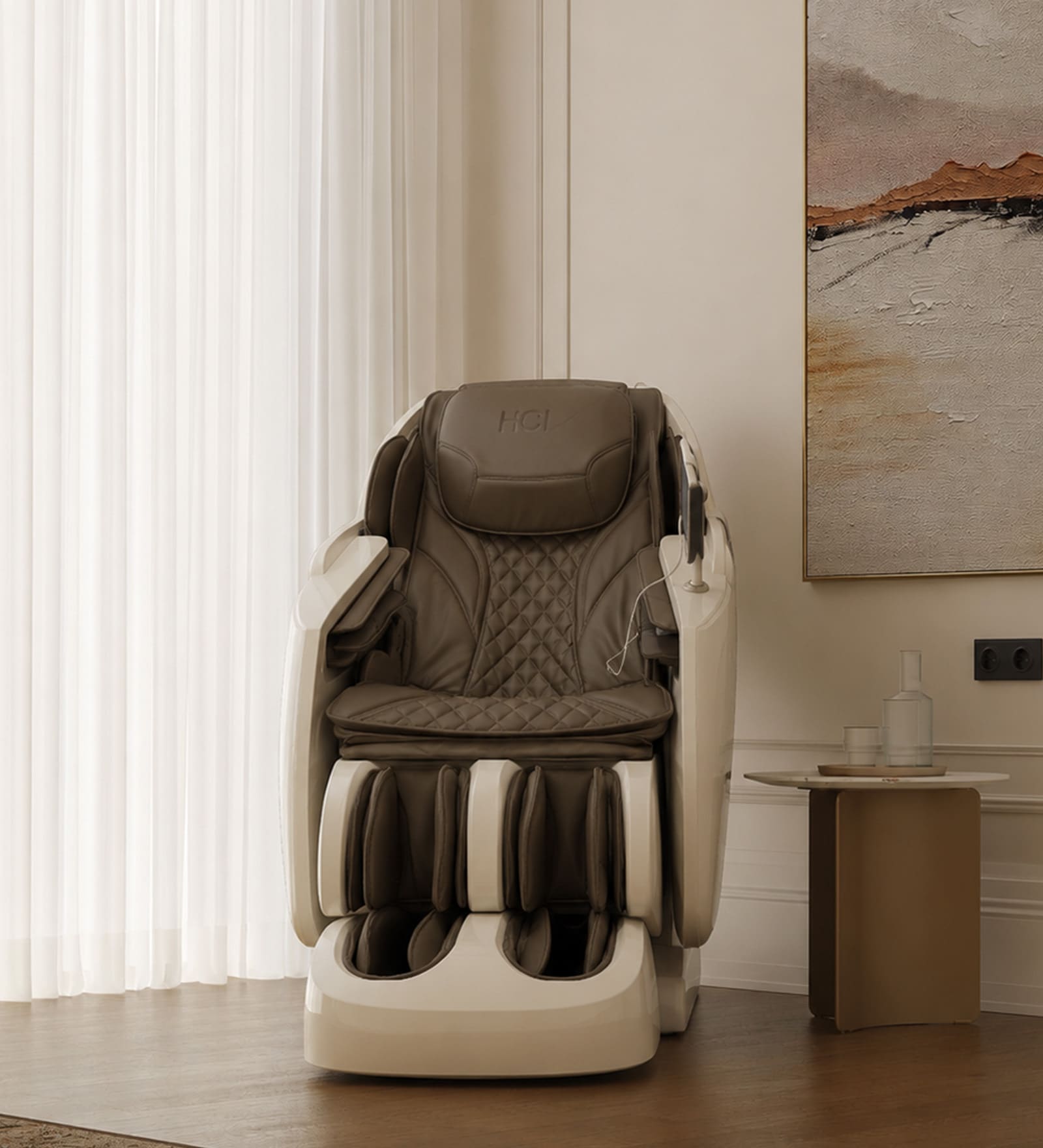E-Zen Leather Body Massage Chair In Brown Colour
