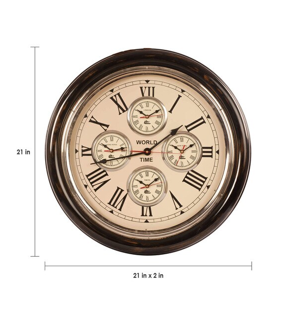 Buy Multicolor Metal Analog World Time Wall Clock by EStudio Online Vintage Wall Clocks