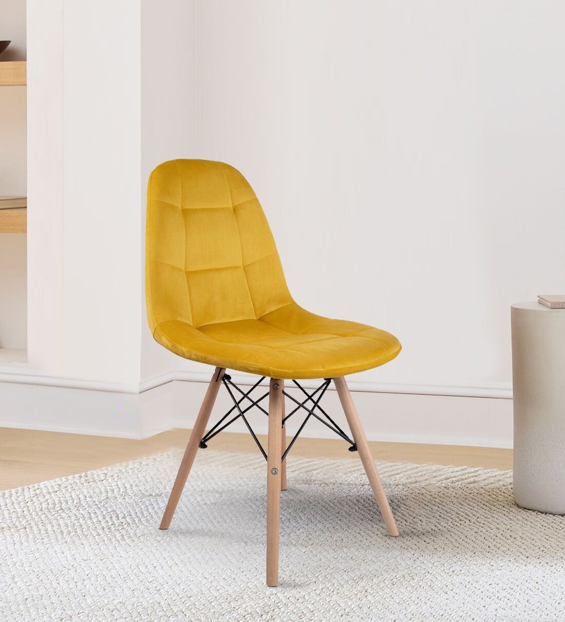 Buy Eames Velvet Iconic Chair in Yellow Colour at 25 OFF by Finch