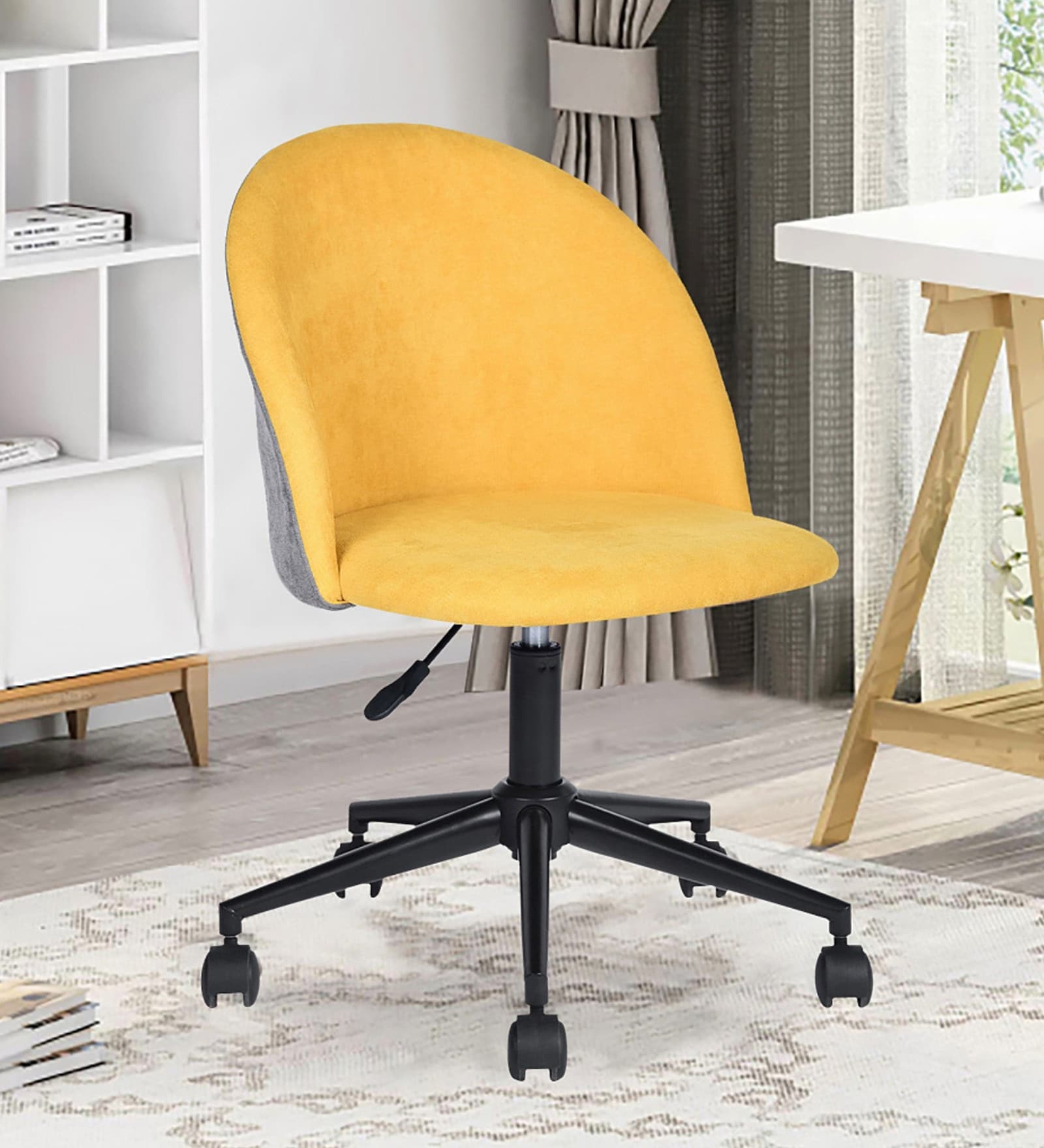 Eames Fabric Guest Chair in Yellow Colour with Revolving Base