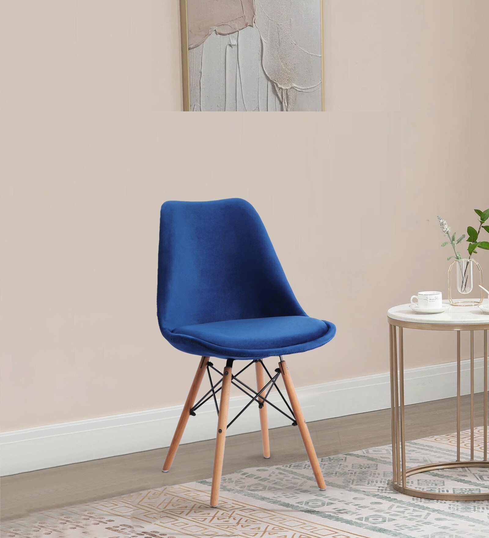 Eames Velvet Iconic Chair in Dark Blue Colour