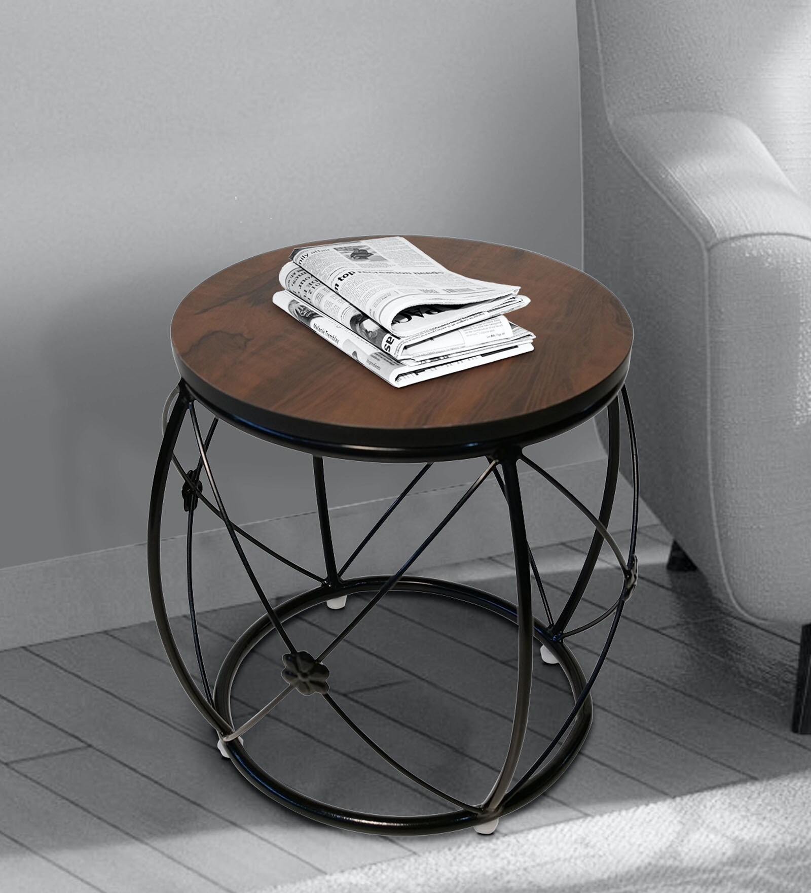 Ean Round Coffee Table in Brown Finish