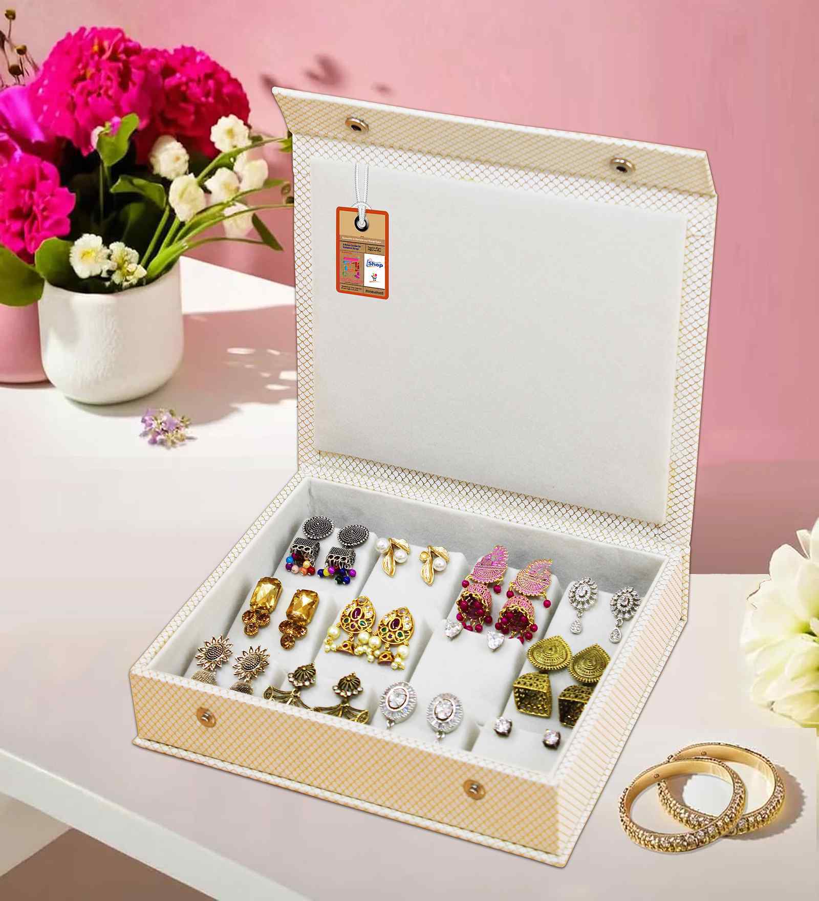 Brown Pu Leather Earring Jhumka Jewellery Organizer Box