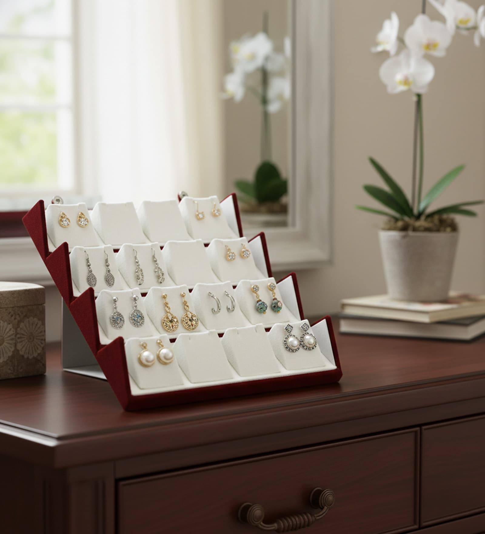 Maroon Earring Jhumka Foldable Jewellery Organizer Box