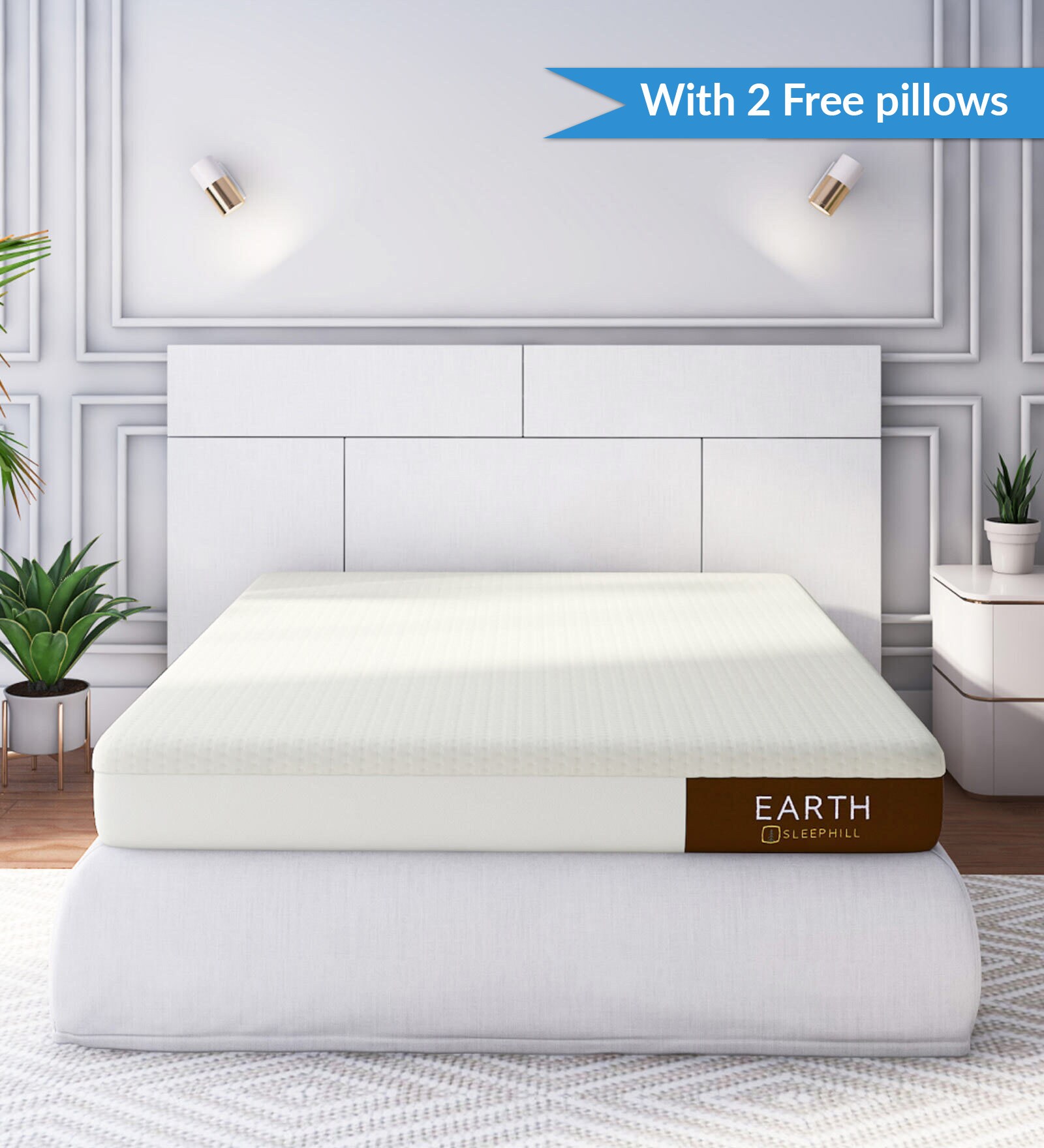 Earth Orthopedic 4 Inch Latex Queen Size Mattress (With 2 Free Pillows)