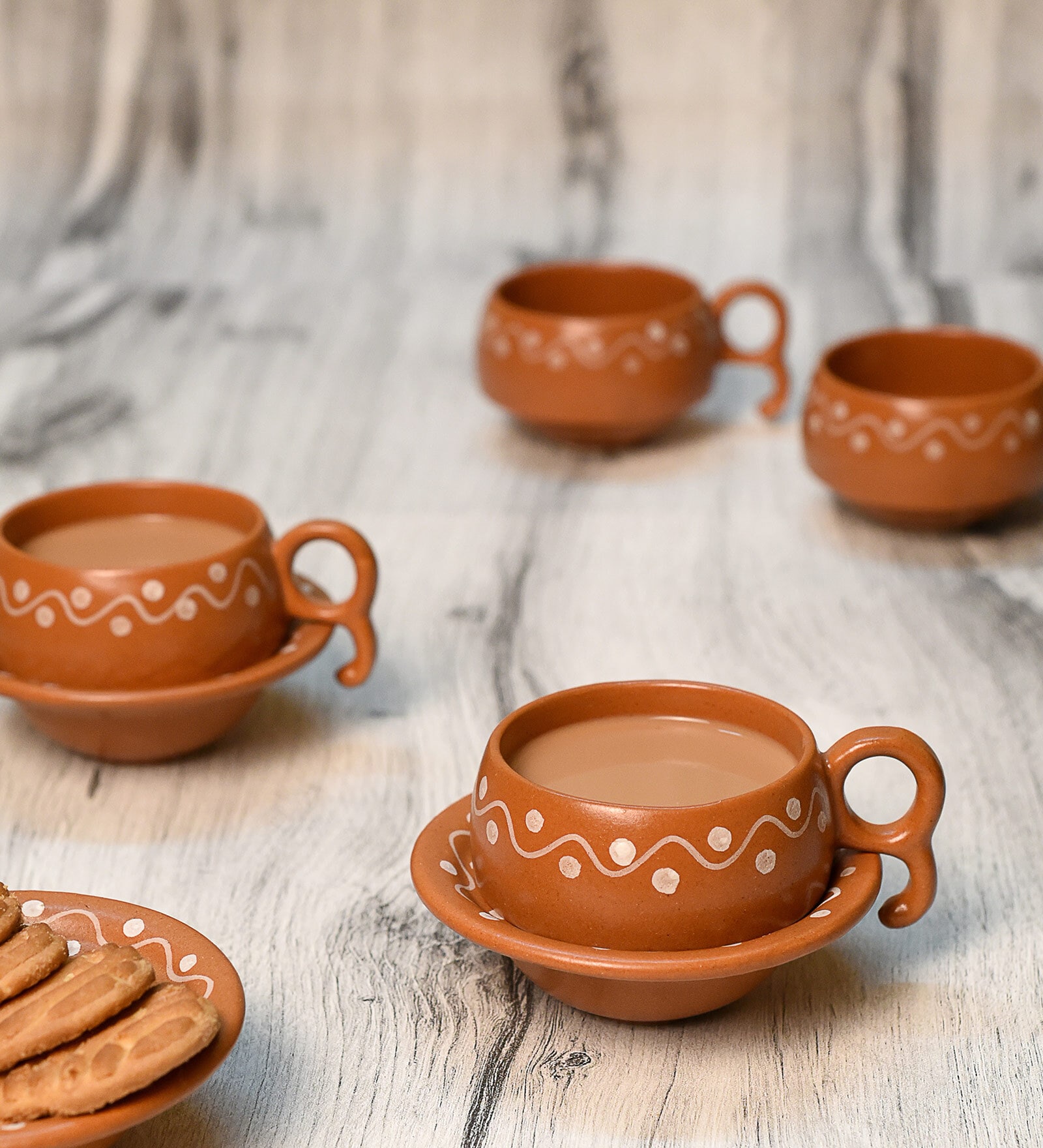 Earthen 100ml Brown (Set of 12) Ceramic Tea Cup & Saucer Set