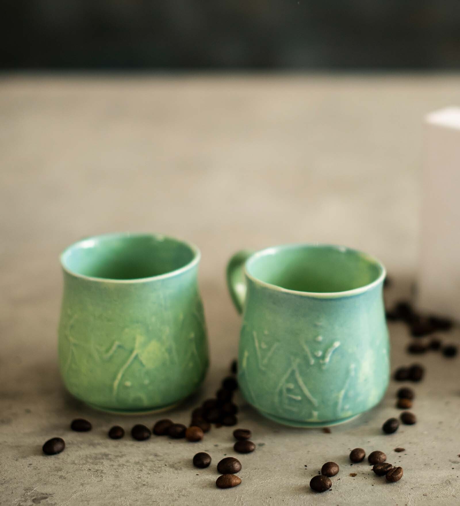 Earthenware Teal 180ml Pastel Green Ceramic (Set of 2) Tea Cup Earthenware Teal 180ml Pastel Green Ceramic (Set of 2) Tea Cup