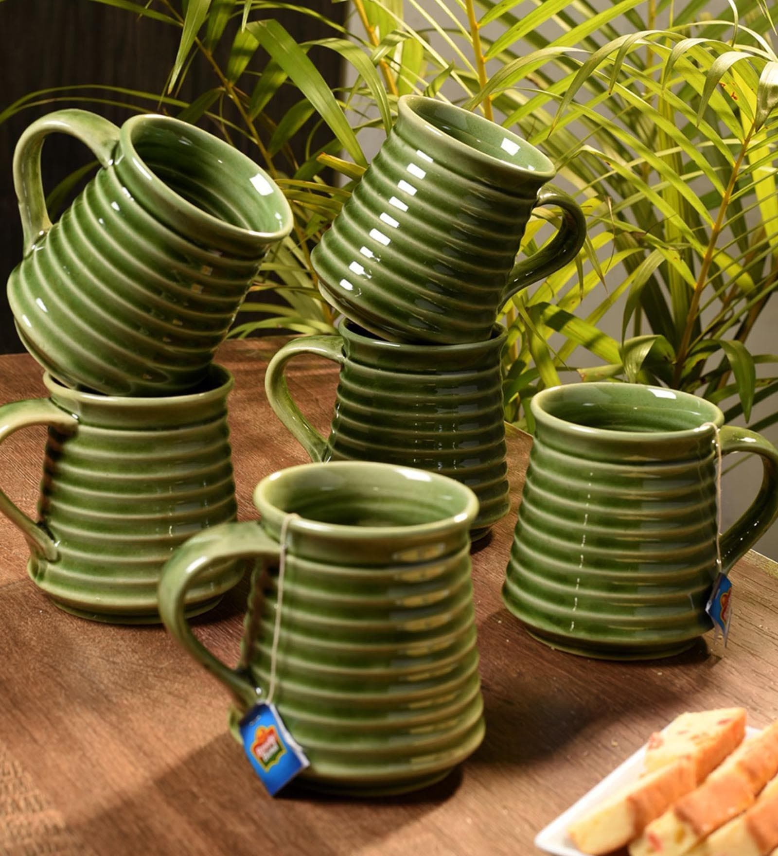 Earthern 150Ml Green Ceramic (Set Of 6) Tea Cups