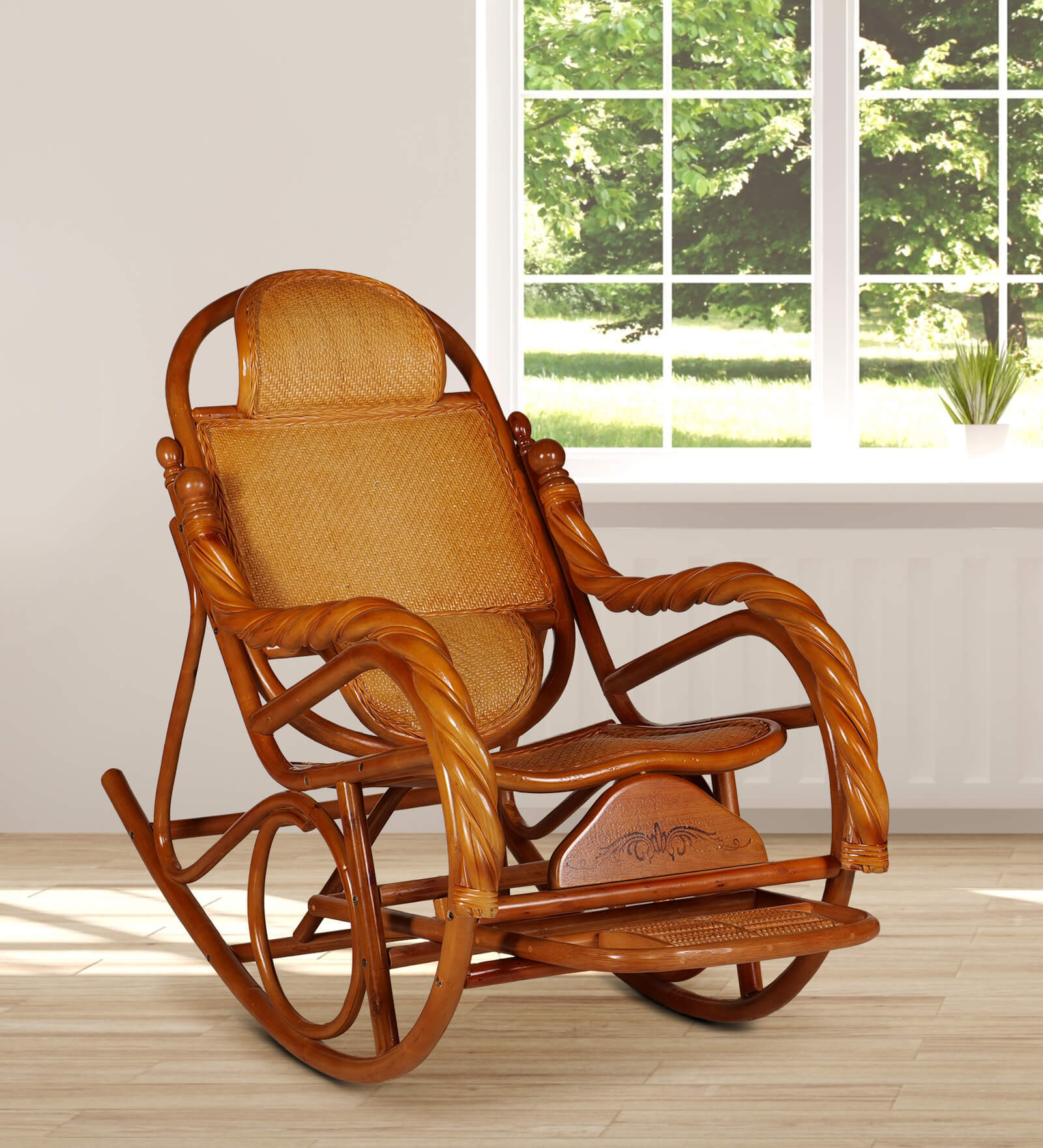 Buy Ease Bamboo Rocking Chair In Teak Finish with Foot Roller Massage