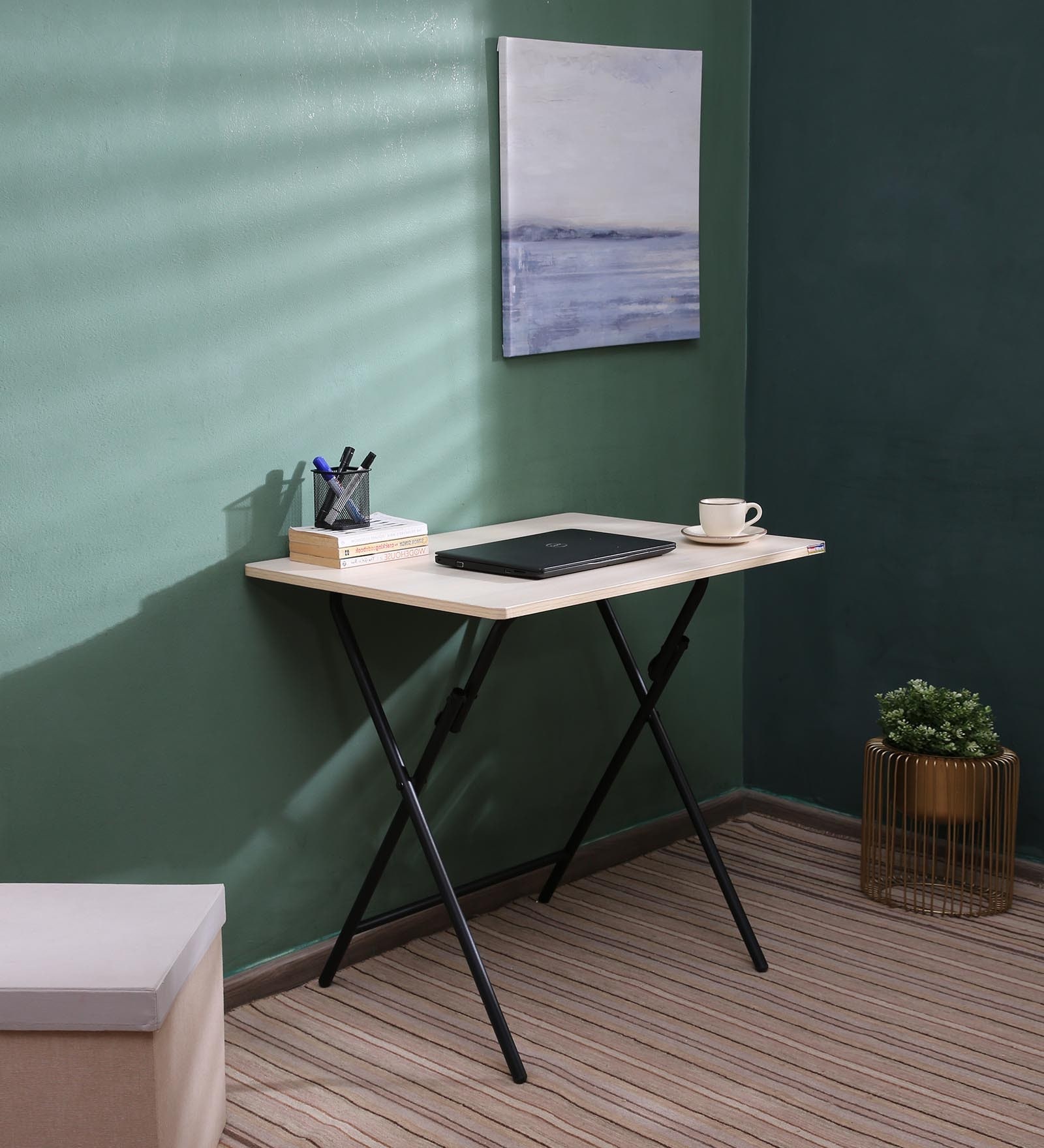 Foldable Study Table in Light Acasia Finish