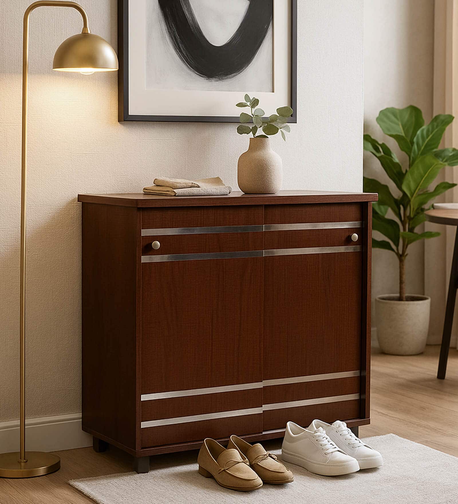 EasySlide 16-Pairs Shoe Cabinet In Classic Walnut Finish