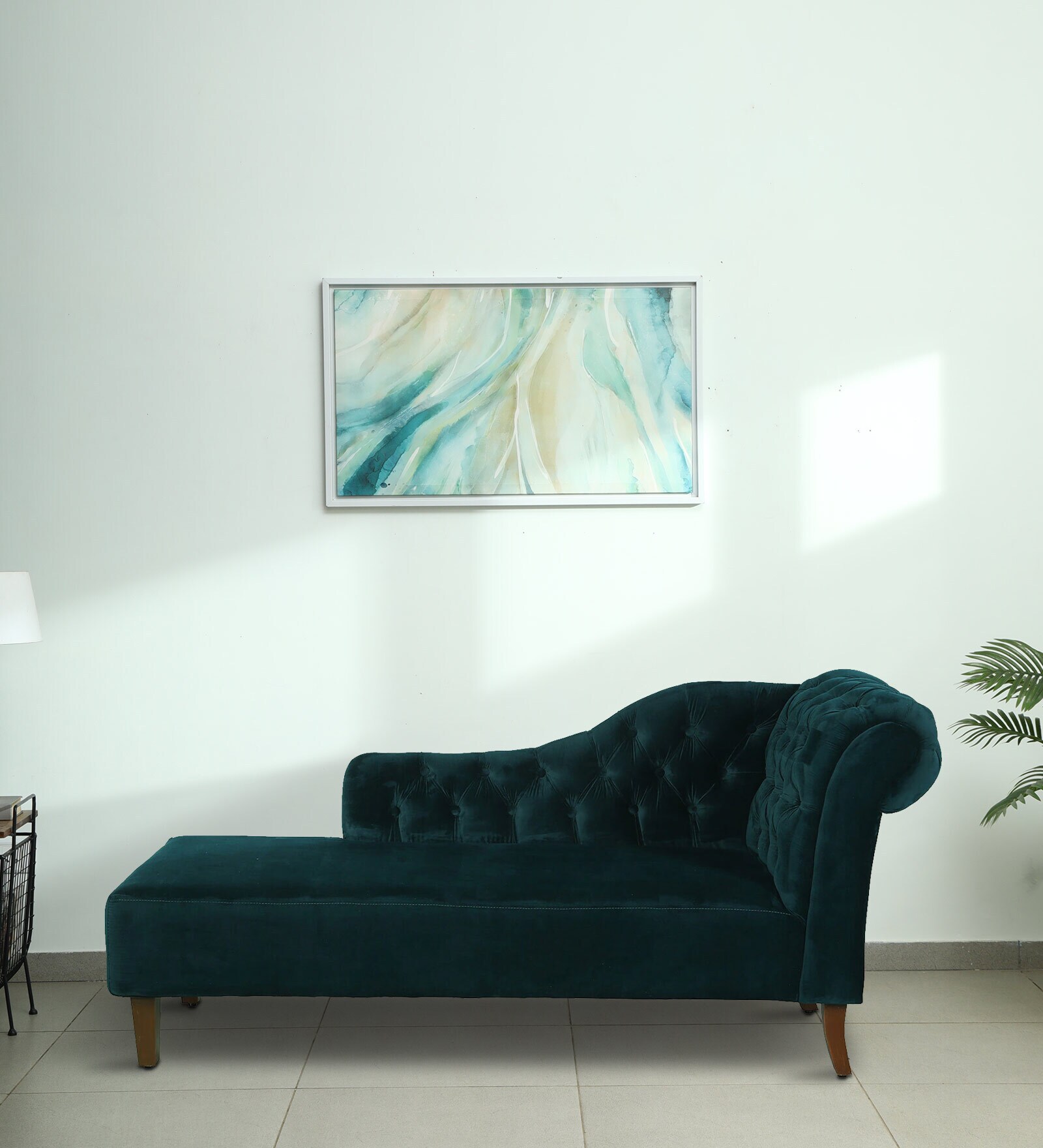 Eaton Velvet Chaise Lounger in Teal Blue Colour