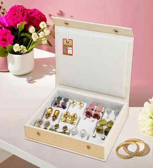 Brown Pu Leather Earring Jhumka Jewellery Organizer Box