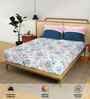 Earth Blue Floral 144 Tc Cotton Double Bedsheet With 2 Pillow Covers